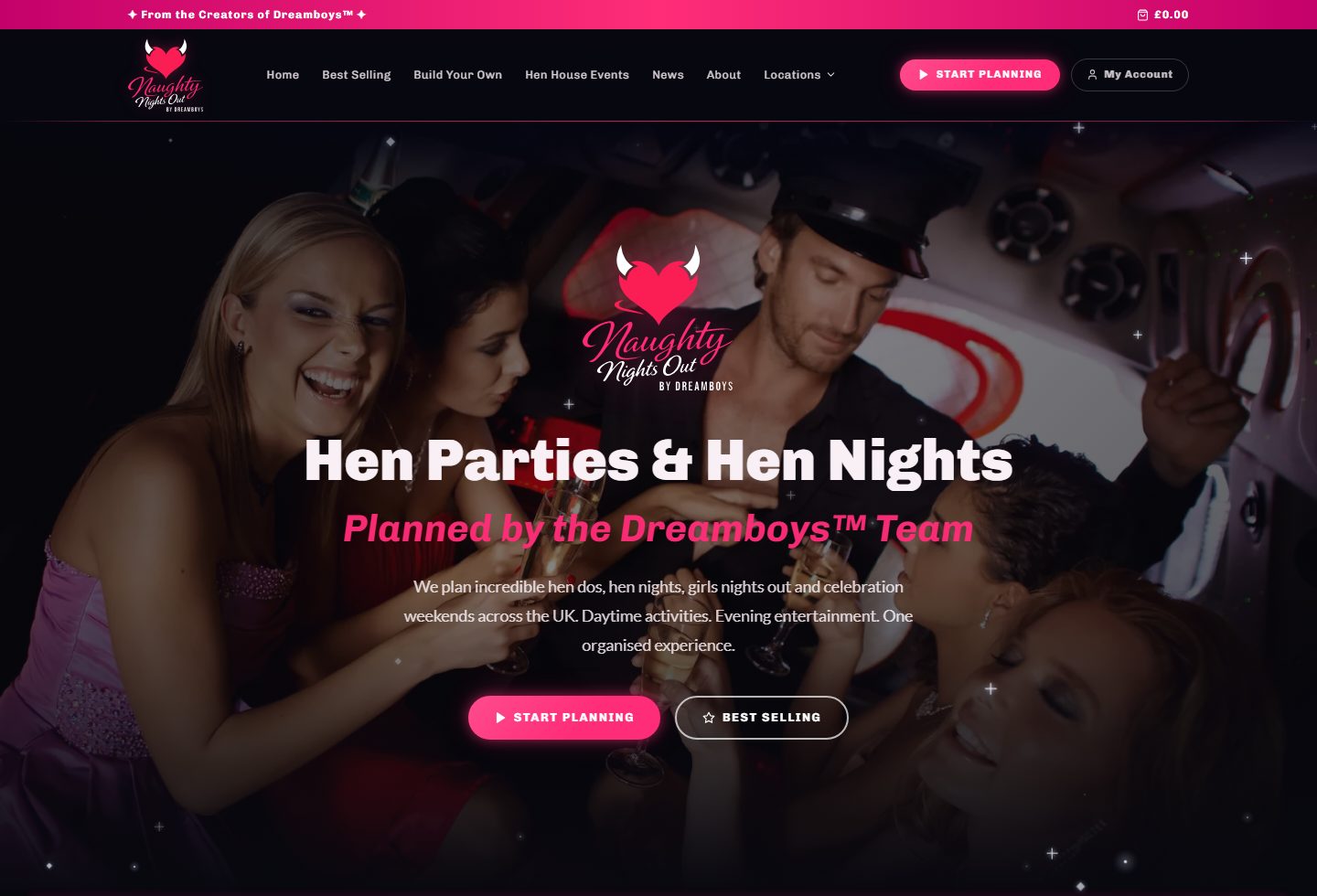Naughty Nights Out homepage screenshot