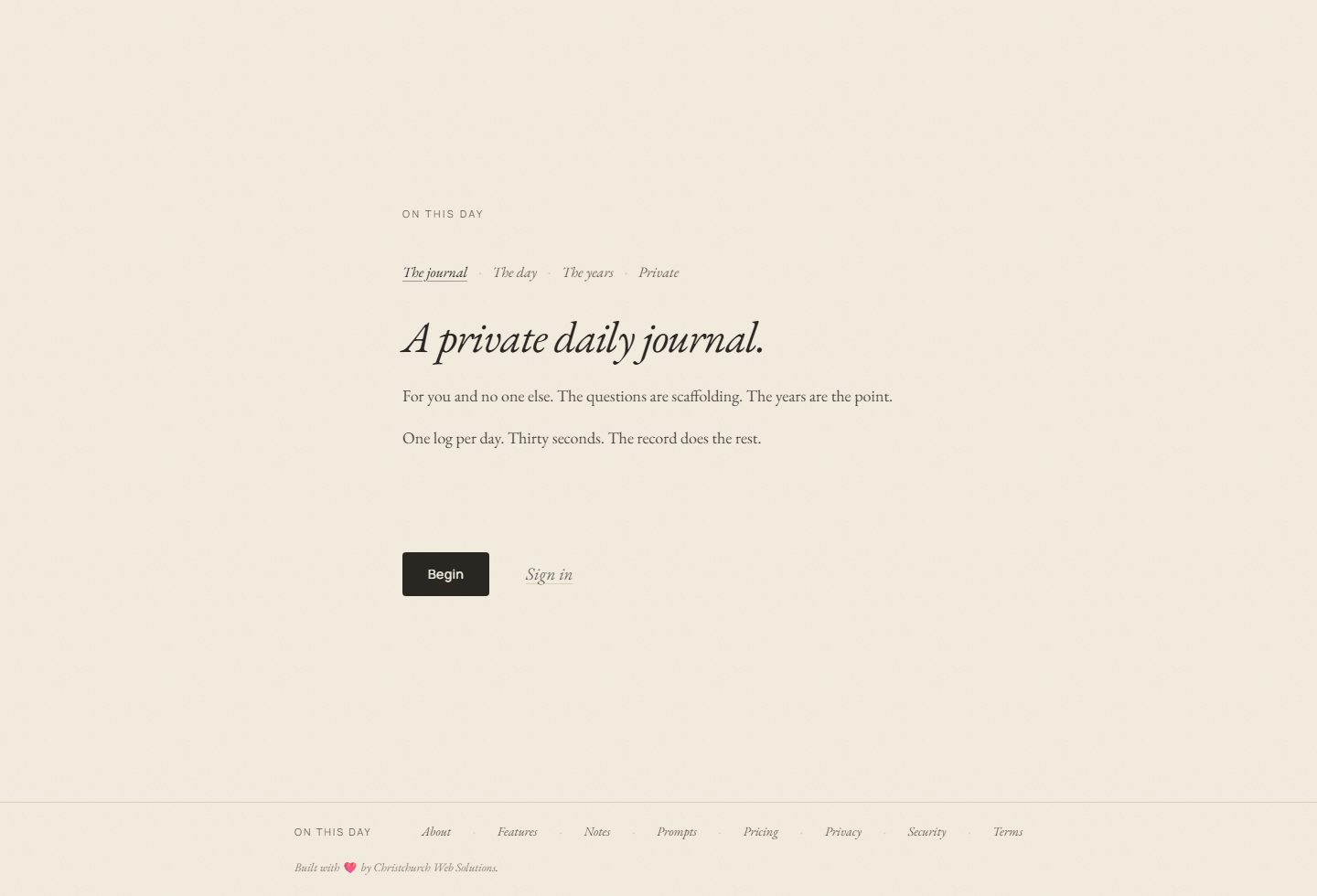 On This Day app homepage screenshot